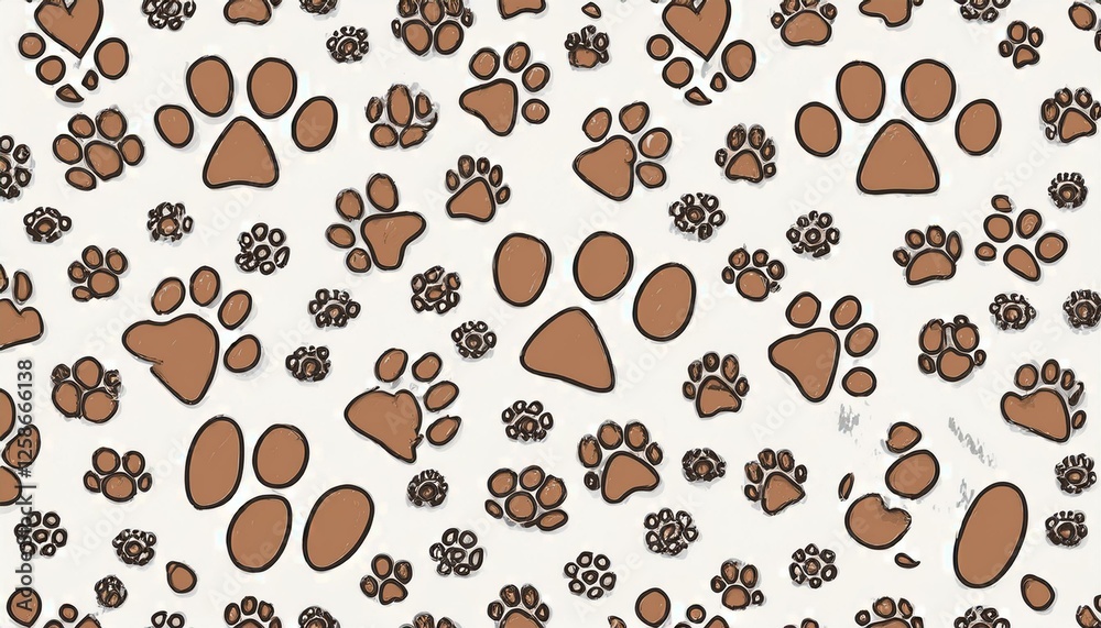 Obraz premium Dog, cat footprint seamless pattern. Pet animal footprint stamp background. Puppy doodle abstract wallpaper. perfect any project.