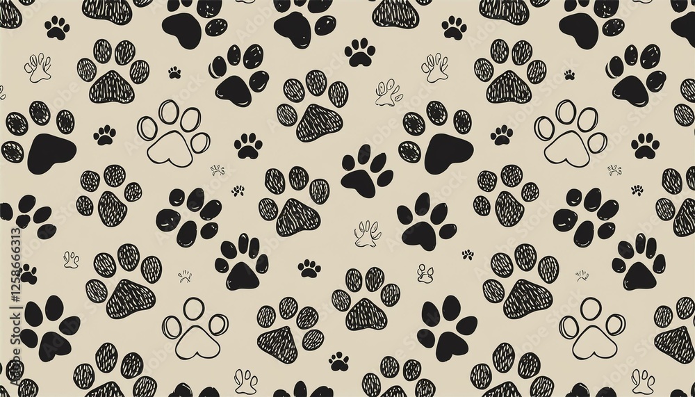 Fototapeta premium Dog, cat footprint seamless pattern. Pet animal footprint stamp background. Puppy doodle abstract wallpaper. perfect any project.
