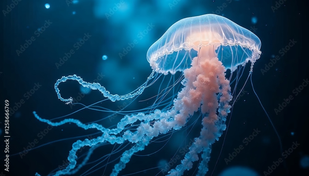 Obraz premium Elegant Jellyfish Floating Gently in Deep Blue Ocean Water