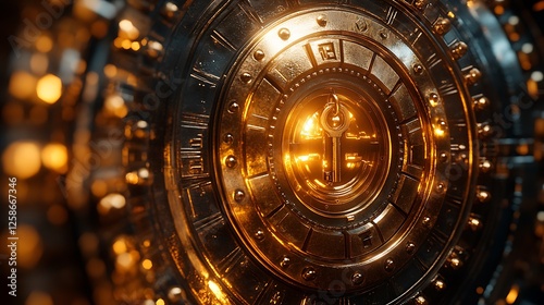 Wallpaper Mural Golden vault door intricate discount carvings golden key unlocking financial radiance Torontodigital.ca