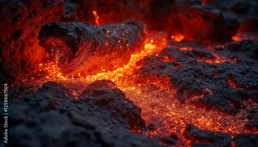 Glowing Hot Lava Rock Formation with Intense Volcanic Fire Sparkles Glowing Hot Lava Rock Formation with Intense Volcanic Fire Sparkles