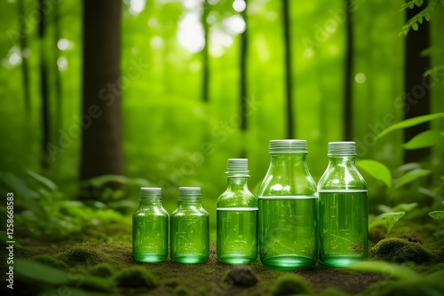 test tube with green plants. Green Plant Essence in Glass Bottles, Natural, Botanical, Herbal, Organic. plant in a glass.Green businesses avoid chemicals that are harmful to the environment. symbolize