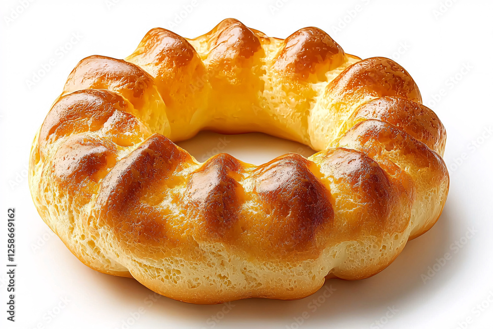 Golden brown ring bread, with a shiny crust, isolated on a white background. Golden brown ring bread, with a shiny crust, isolated on a white background.