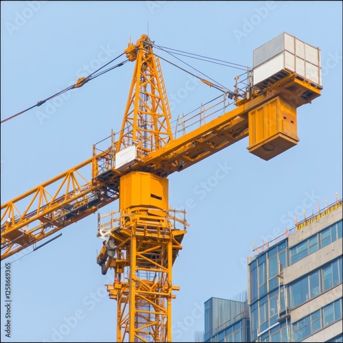 Wallpaper Mural Yellow Tower Crane Against Modern Building Under Clear Sky Torontodigital.ca