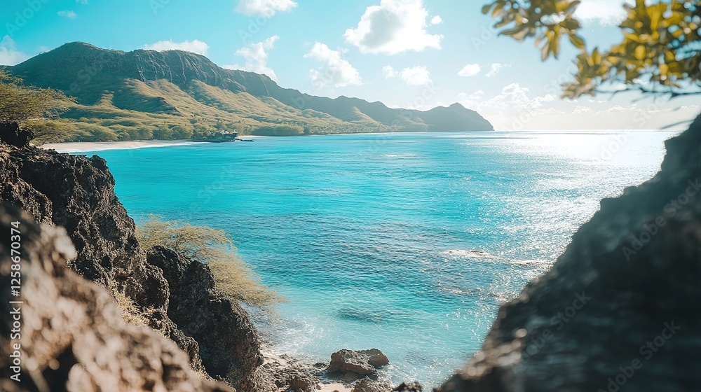 Fototapeta premium Serene Ocean View Tropical Mountain Landscape