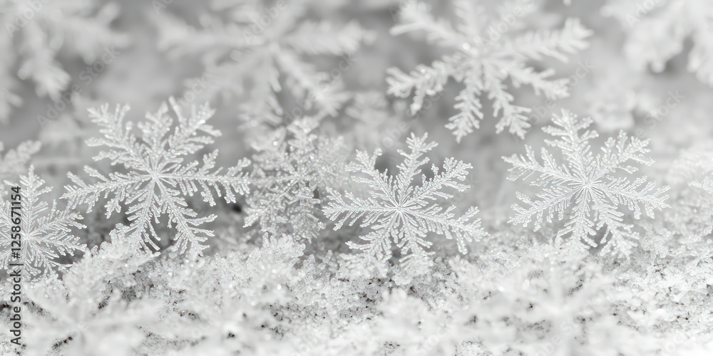 Delicate transparent snowflakes scattered against a snowy backdrop, enhancing the serene winter atmosphere. Delicate transparent snowflakes scattered against a snowy backdrop, enhancing the serene winter atmosphere.