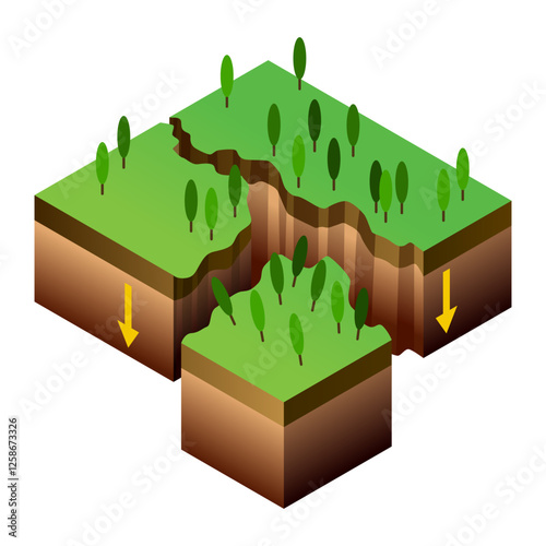 Seismic activity diagram. Vector isometric Earth crust compression, shear and tension stresses. Earthquake natural disasters concept for educational poster, scientific infographic, presentation