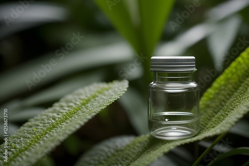 test tube with green plants. Green Plant Essence in Glass Bottles, Natural, Botanical, Herbal, Organic. plant in a glass.Green businesses avoid chemicals that are harmful to the environment. symbolize