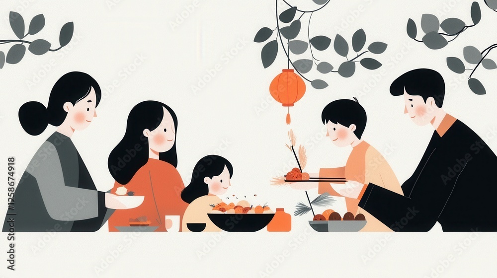 Celebrating Chinese New Year's Eve with Family Gathering Around Festive Dinner Table Celebrating Chinese New Year's Eve with Family Gathering Around Festive Dinner Table
