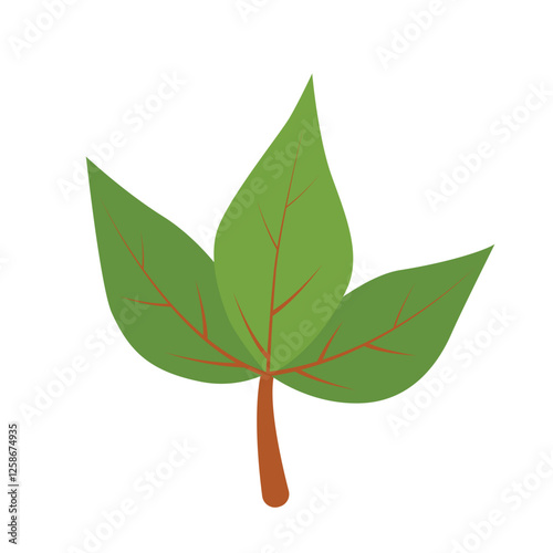 Green leaf with a brown stem suitable for nature or wellness themed designs, organic products, spa, environmental awareness campaigns, and botanical illustrations