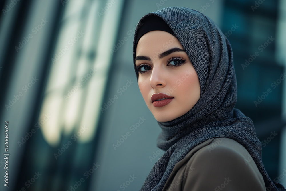 Portrait of a fashion model in hijab looking confidently at the camera. Modesty meets fashion, chic styling, elegant pose, cultural diversity, professional modeling, fashion inspiration.
Portrait of a fashion model in hijab looking confidently at the camera. Modesty meets fashion, chic styling, elegant pose, cultural diversity, professional modeling, fashion inspiration.