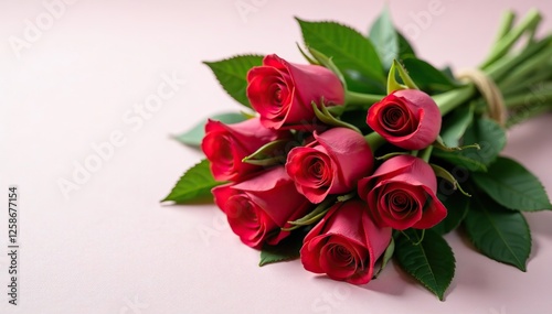 bundle of fresh roses tied with twine and leaves, flowers, leaves