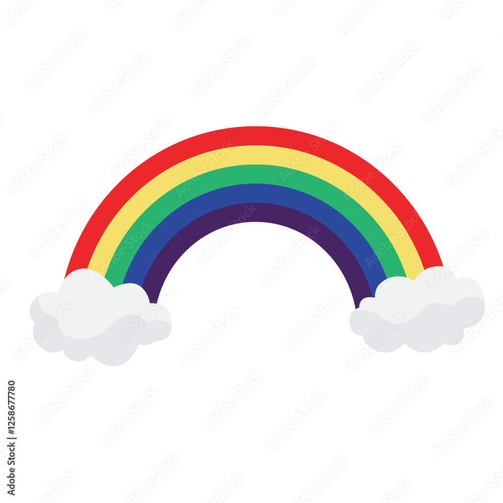 Rainbow with clouds on either side, perfect for nature inspired designs, weather related graphics, colorful backgrounds and cheerful illustrations Rainbow with clouds on either side, perfect for nature inspired designs, weather related graphics, colorful backgrounds and cheerful illustrations