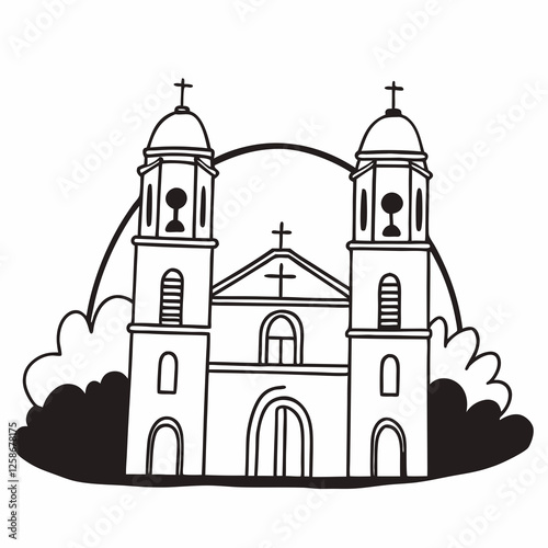vector illustration of church in the city