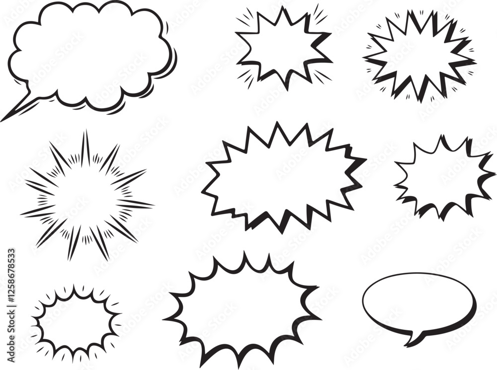 Collection of Black and White Comic Book Speech Bubbles