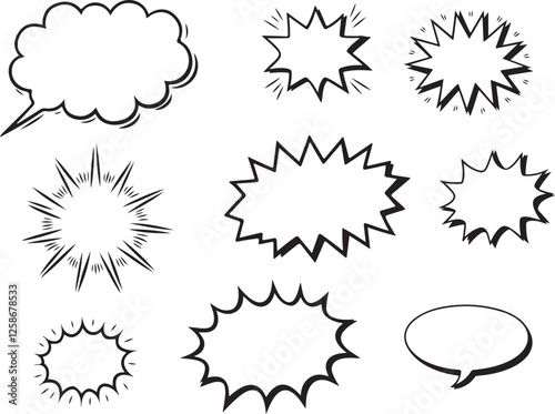 Collection of Black and White Comic Book Speech Bubbles