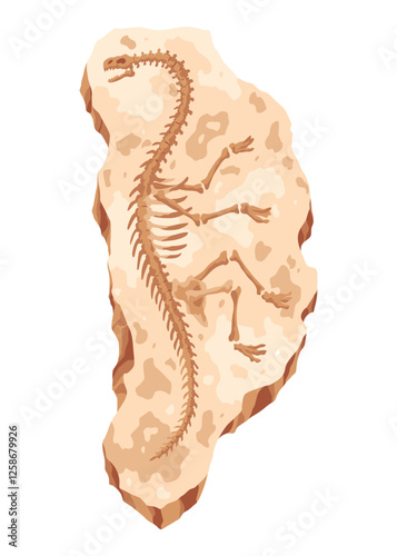 Dinosaur fossil skeleton bones, excavations of archeology isolated. Prehistoric reptile skeletons lying underground. Cartoon paleontological artifact