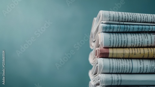 Stack of Newspapers Displaying Headlines on Various Topics with Soft Background Aesthetic