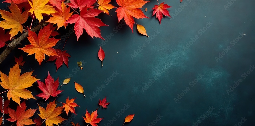 Colorful autumn leaves scattered on a chalkboard background with a tree branch nearby, autumn leaves, cozy Colorful autumn leaves scattered on a chalkboard background with a tree branch nearby, autumn leaves, cozy