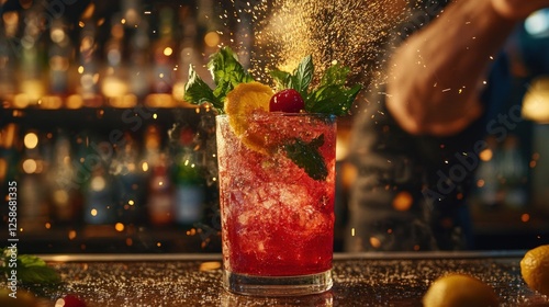 Sparkling Red Cocktail Garnish With Mint And Citrus