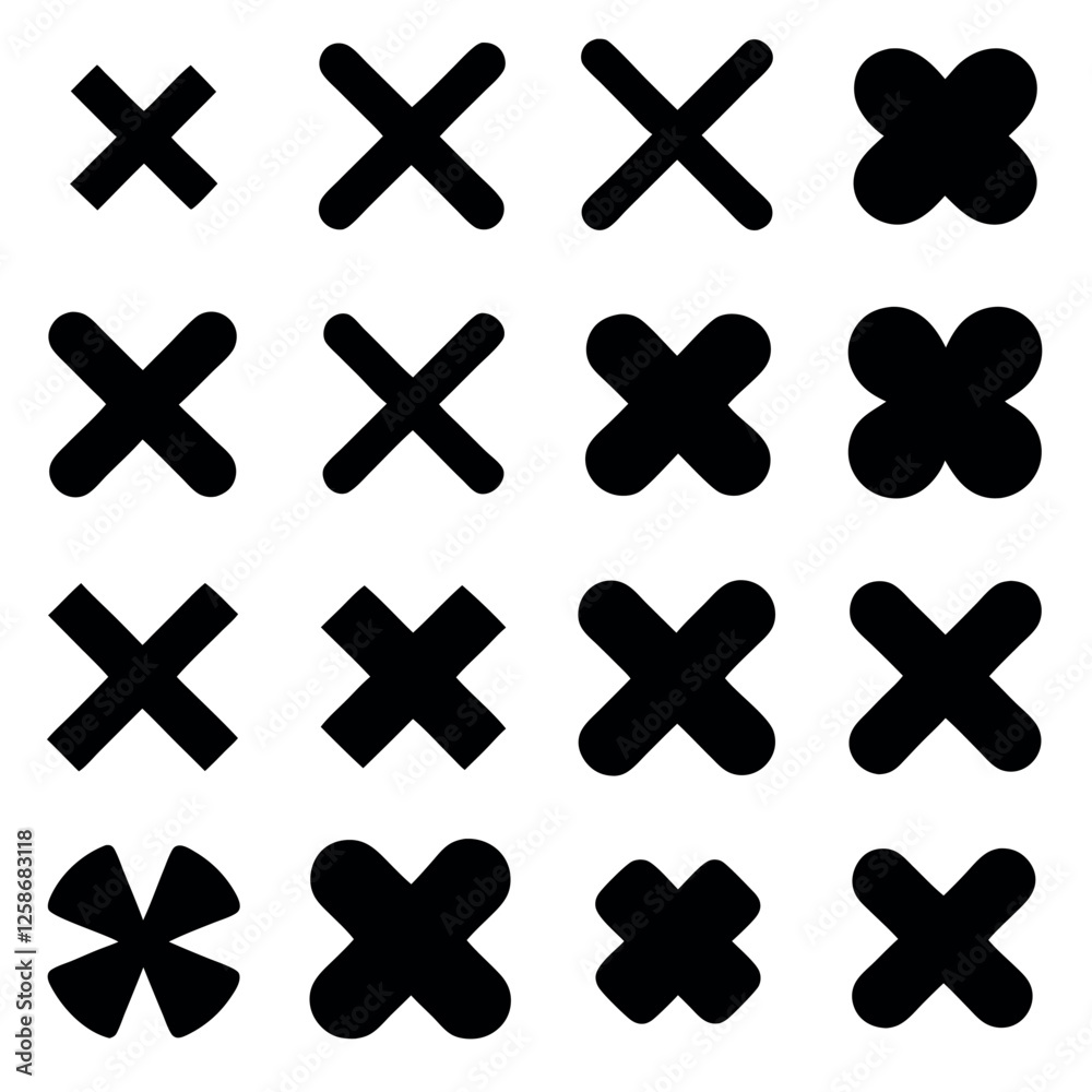 Obraz premium Set of Various Black and White X and Plus Icons