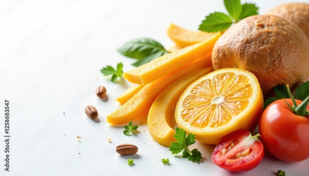 Close-up of various allergenic foods on white background, selection, milk, assortment Close-up of various allergenic foods on white background, selection, milk, assortment