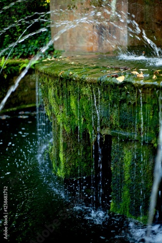 Antiker Brunnen bedeckt mit Moos