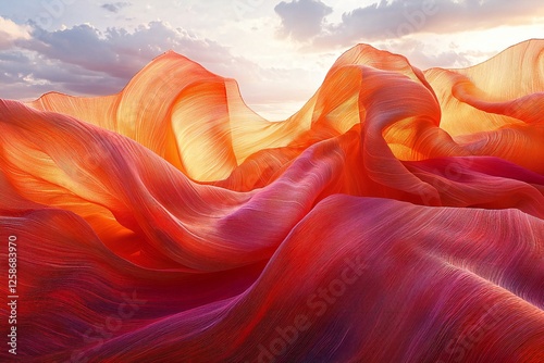 Abstract Draped Fabric Texture Sunset Hues Red Orange Silk Waves