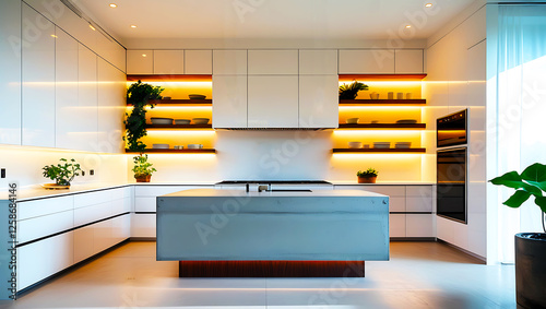 A modern kitchen interior in a luxurious contemporary home.