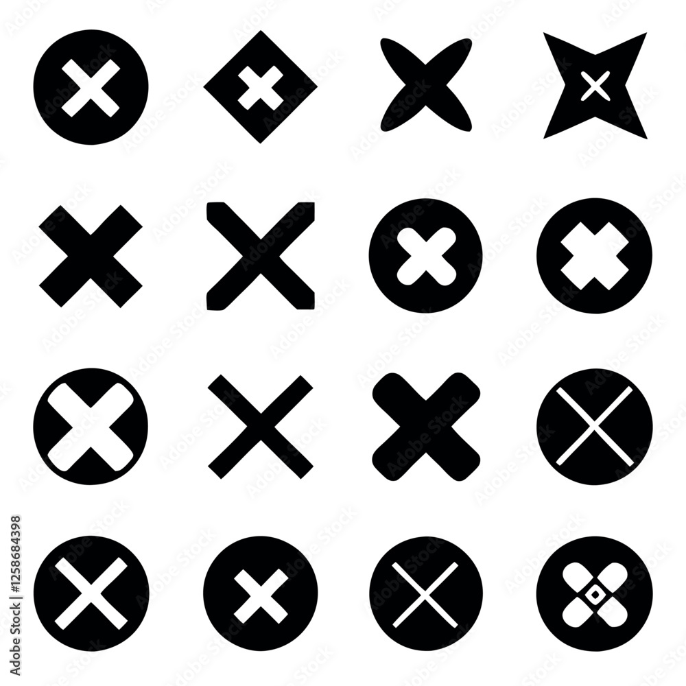 Fototapeta premium Set of Various Black and White X and Plus Icons