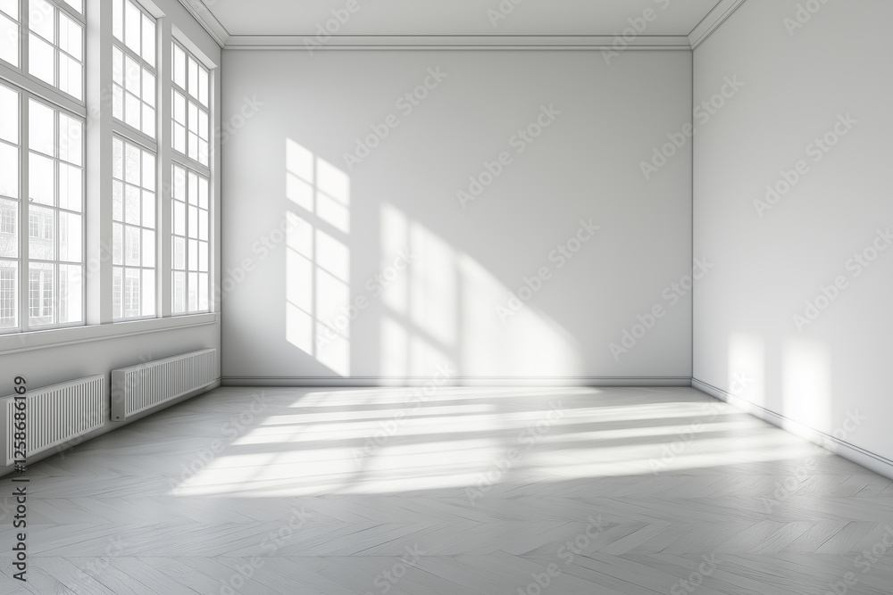 Empty room with white wall and parquet.
Copy space. Empty room with white wall and parquet.
Copy space.
