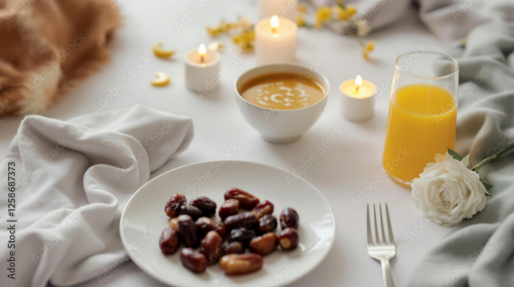 Ramadan Iftar Meal with Traditional Dates and Lentil Soup Ramadan Iftar Meal with Traditional Dates and Lentil Soup