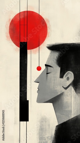 Dynamic representation of antagonism and chaos influenced by contrasting colors and shapes in a minimalist art style