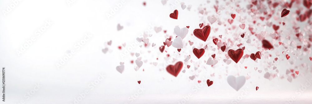 Floating hearts create a romantic atmosphere in a light background suitable for celebrations or love-themed events Floating hearts create a romantic atmosphere in a light background suitable for celebrations or love-themed events