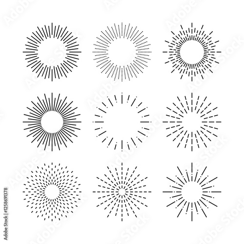 Rays vector icon set. Sparkle, shine, glow flat vector icons