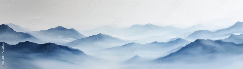 Hazy mountain ranges evoke depth and distance. Hazy mountain ranges evoke depth and distance.