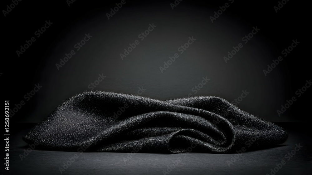 Fototapeta premium Draped Black Fabric with Sparkly Texture on Dark Background