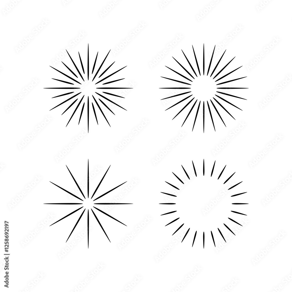 Obraz premium Rays vector icon set. Sparkle, shine, glow flat vector icons