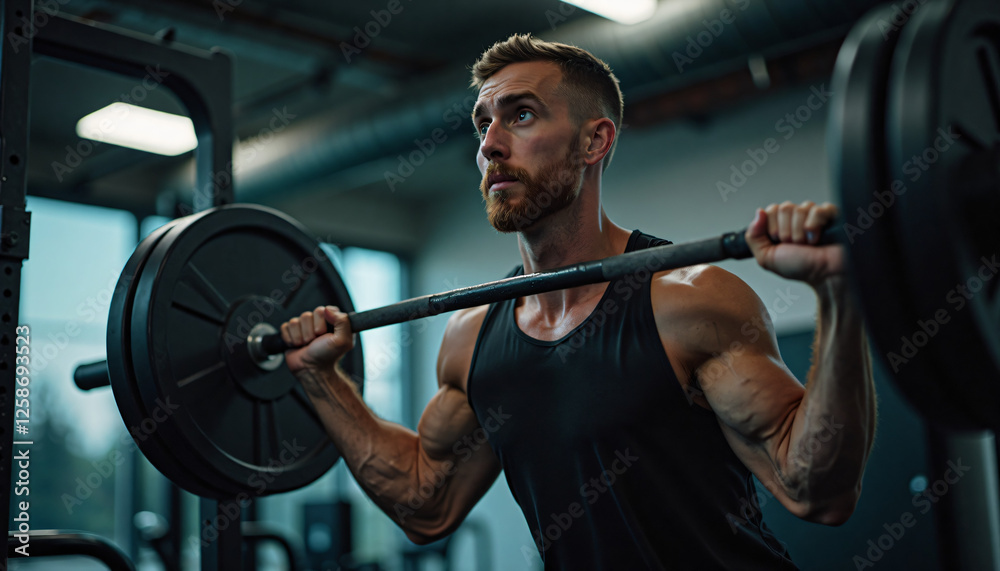 Strong man lifting weights in a gym for fitness blogs and health campaigns Strong man lifting weights in a gym for fitness blogs and health campaigns