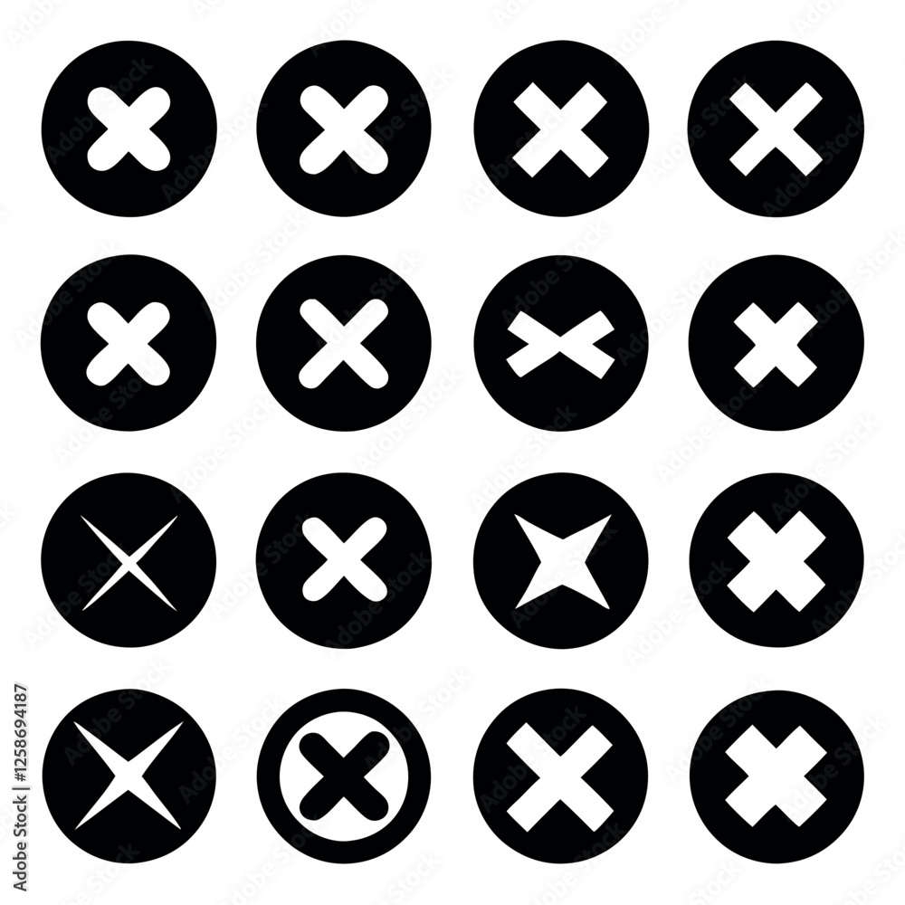 Collection of Black and White X Marks icon design Collection of Black and White X Marks icon design