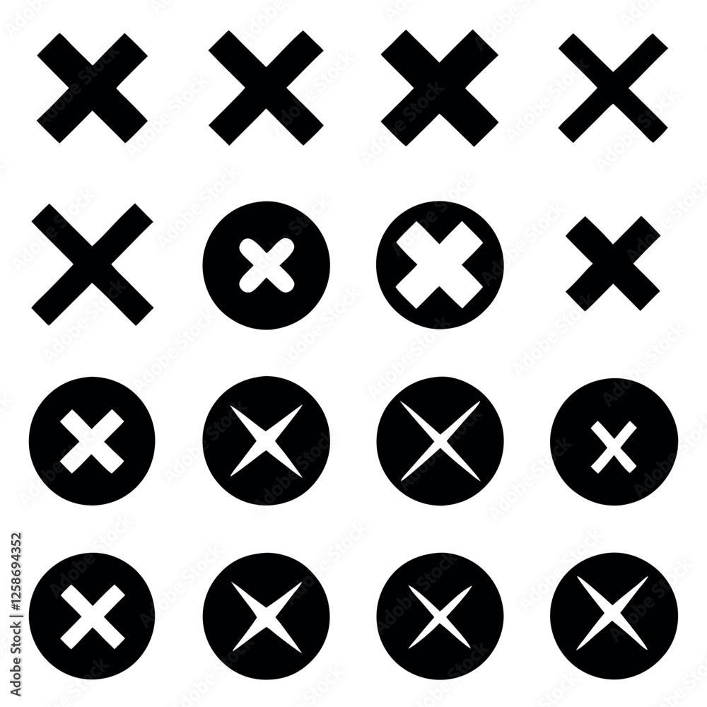 Collection of Black and White X Marks icon design Collection of Black and White X Marks icon design
