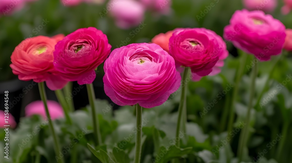 Close Up of Pink and Red Ranunculus Flowers