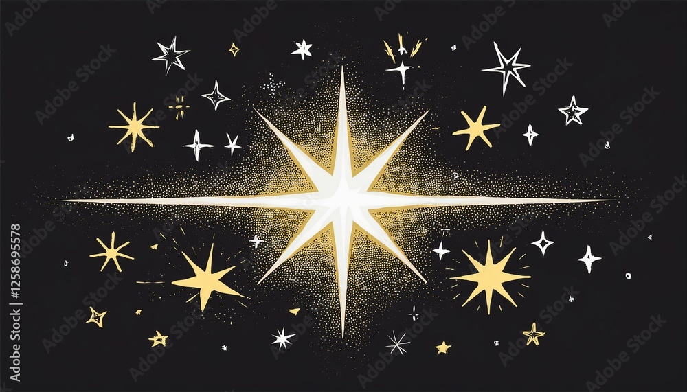 Fototapeta premium Twinkle star vector spark element icon. Star twinkle glitter spark hand drawn shine icon set. Hand drawn sketch doodle style. Magic light decoration background perfect any project.
