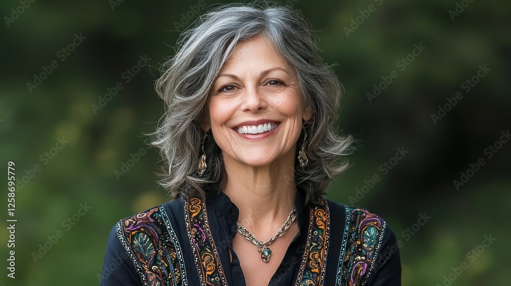 Naklejka premium Smiling Mature Woman Portrait With Colorful Clothing