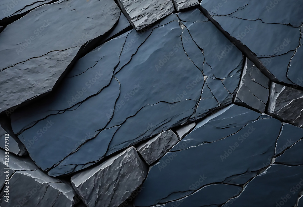 Dark blue slate background with rough, cracked layers of stone creating a natural, rough surface Dark blue slate background with rough, cracked layers of stone creating a natural, rough surface