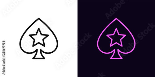 Outline poker spade icon, with editable stroke. Spade suit with star icon, outline silhouette. Royal poker game, spades ace, play card suit, poker superstar, casino playroom, jackpot. Vector icon