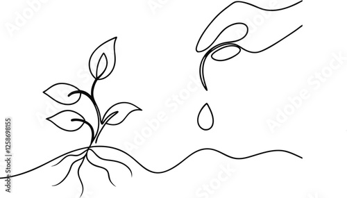 Simple Line Drawing of a Sprouting Seedling Plant Growth