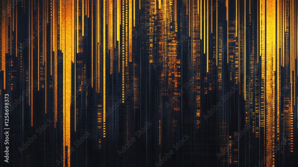 Fototapeta premium Golden digital rain on dark background creates a futuristic tech feel