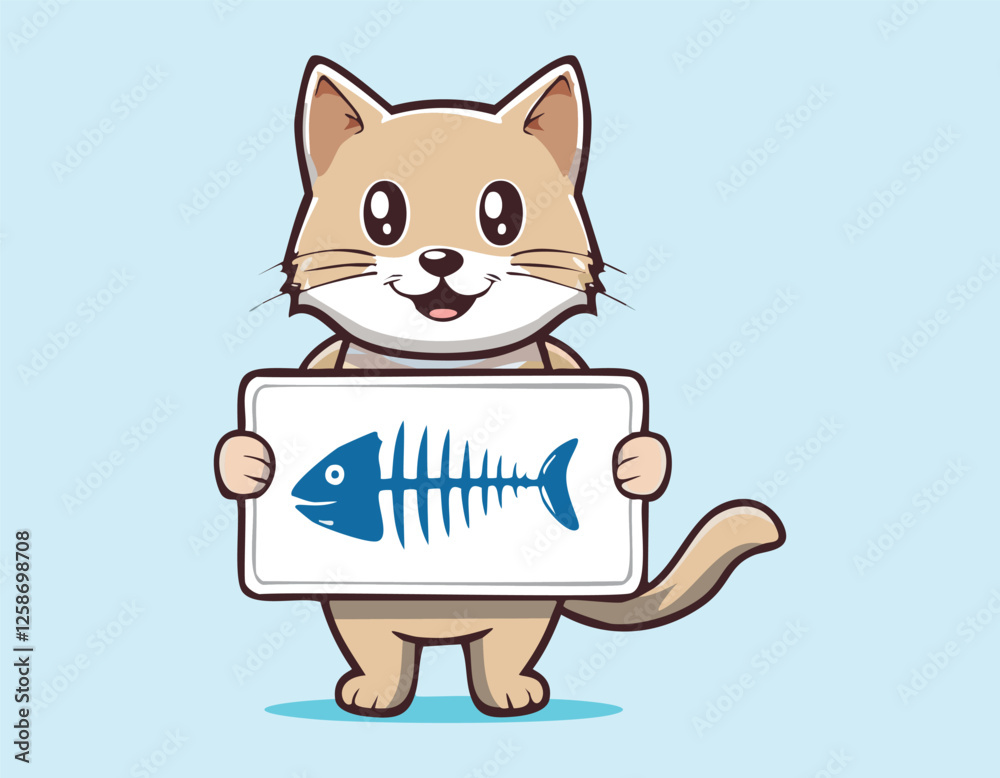 A cute Cat Holding Fish Cartoon Vector and Animal Food Icon Concept Isolated. A cute Cat Holding Fish Cartoon Vector and Animal Food Icon Concept Isolated.