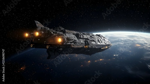 Wallpaper Mural Grey Spaceship Orbiting Earth at Night Torontodigital.ca